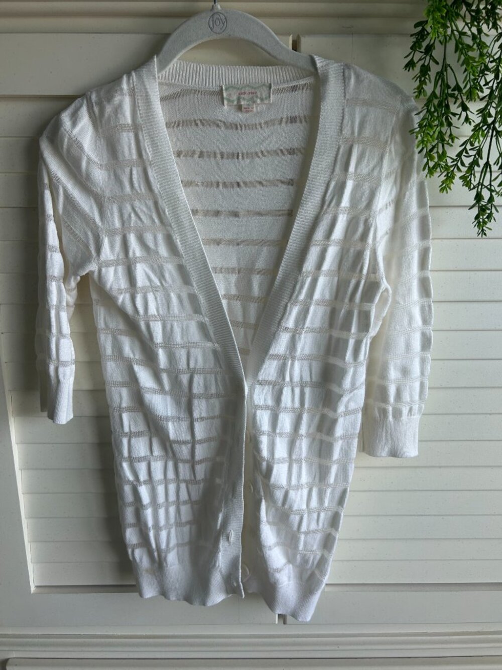 Pink Rose Cream Button Front Lightweight Cardigan with Striped Detail